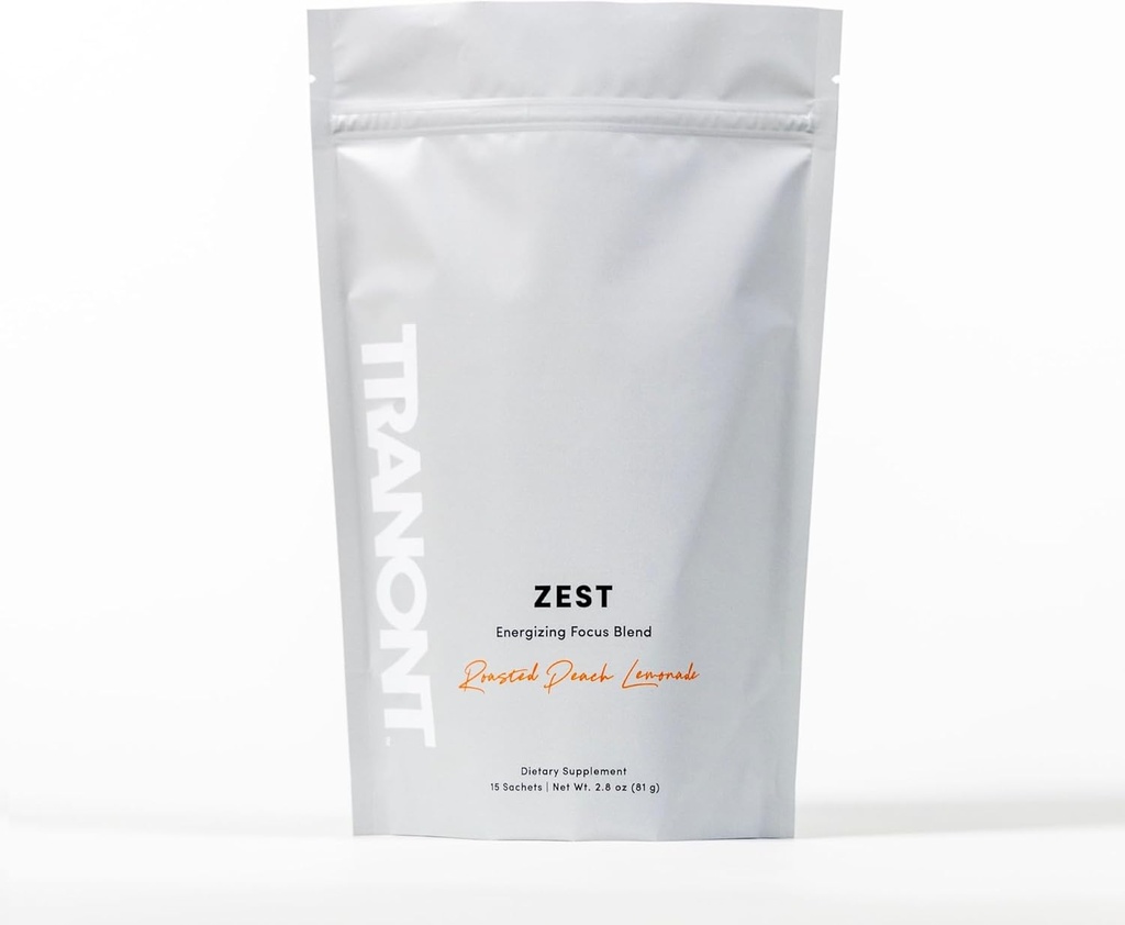 Tranont Zest Energy Information Focus Blend 烤桃柠檬能源粉 QQ Gluten-Free,无糖绿茶 L-Thenine,维生素和抗氧化剂换能源,聚焦,健康 15棒