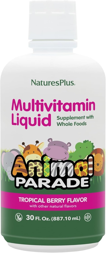 NaturesPlus 动物游行 生命儿童液体多维明的来源 - 热带贝里Flavor - 30 fl oz - 全食补充 - 蔬菜,无葡萄糖 - 60种服务