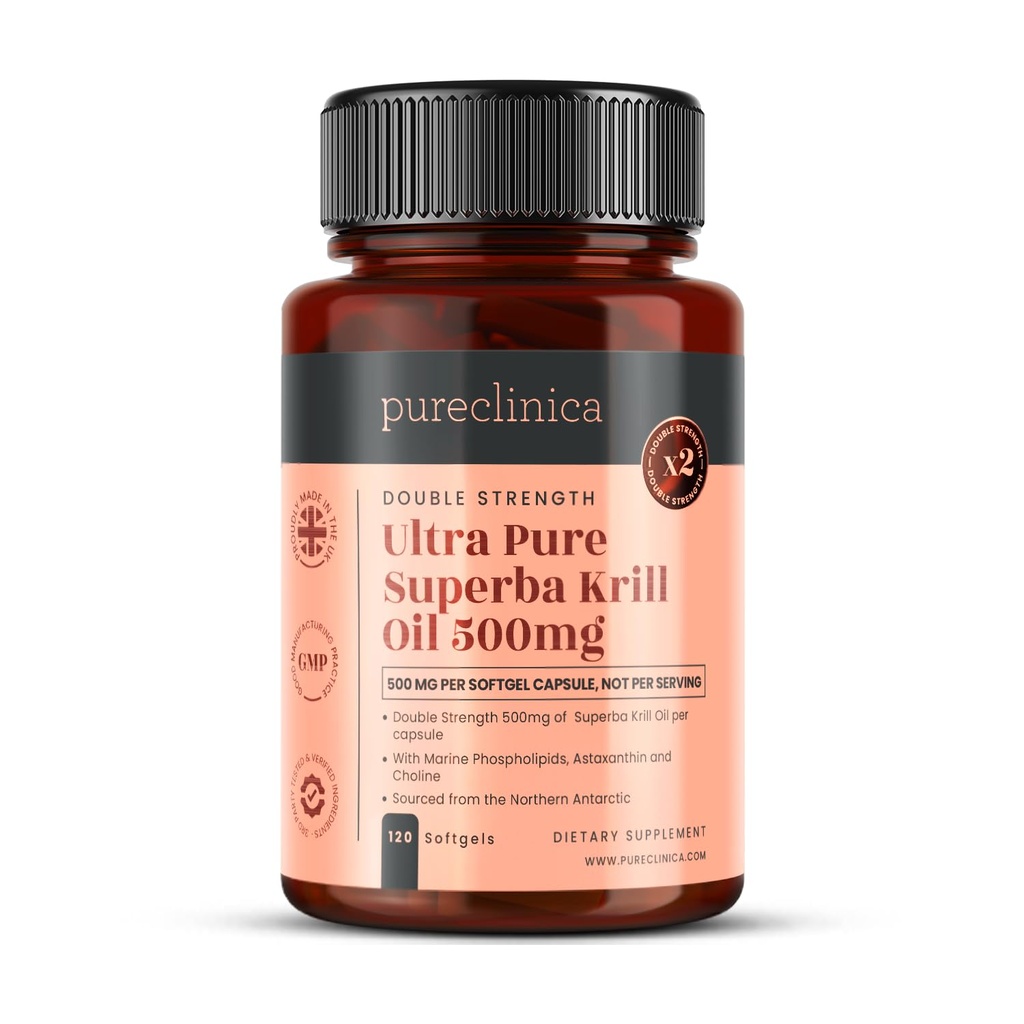 Ultra Pure Superba Krill Oil 500mg x 120 Capsules - 来源于南极无污染水域,为Astaxanthin、Omega 3和维生素D提供丰富的供应