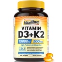 维生素D3 K2 补充,1000 IU D3 / 200 mcg K2 MK7,钙吸收,骨,心,免疫和Mood支持,增强吸收,无大豆,容易吞,300软胶