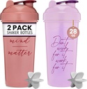 [2 pack] 28oz 摇摆瓶带有动机引号(Rose & Lavender) QQ 蛋白质摇摆瓶与混合推进器 QQ Blender 摇摆瓶用于蛋白质摇摆瓶是 BPA 免费和 Dishwasher 安全