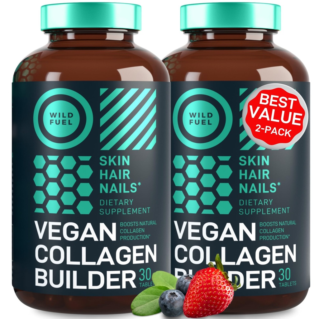 Vegan Collagen 助推片 - 残酷无毒的Vegan Collagen 辅料 - 生物素,有机超食品,植物基的Collagen 维生素用于皮肤,毛发,钉子 - 2-Pack,60 蔬菜Collagen 助推药