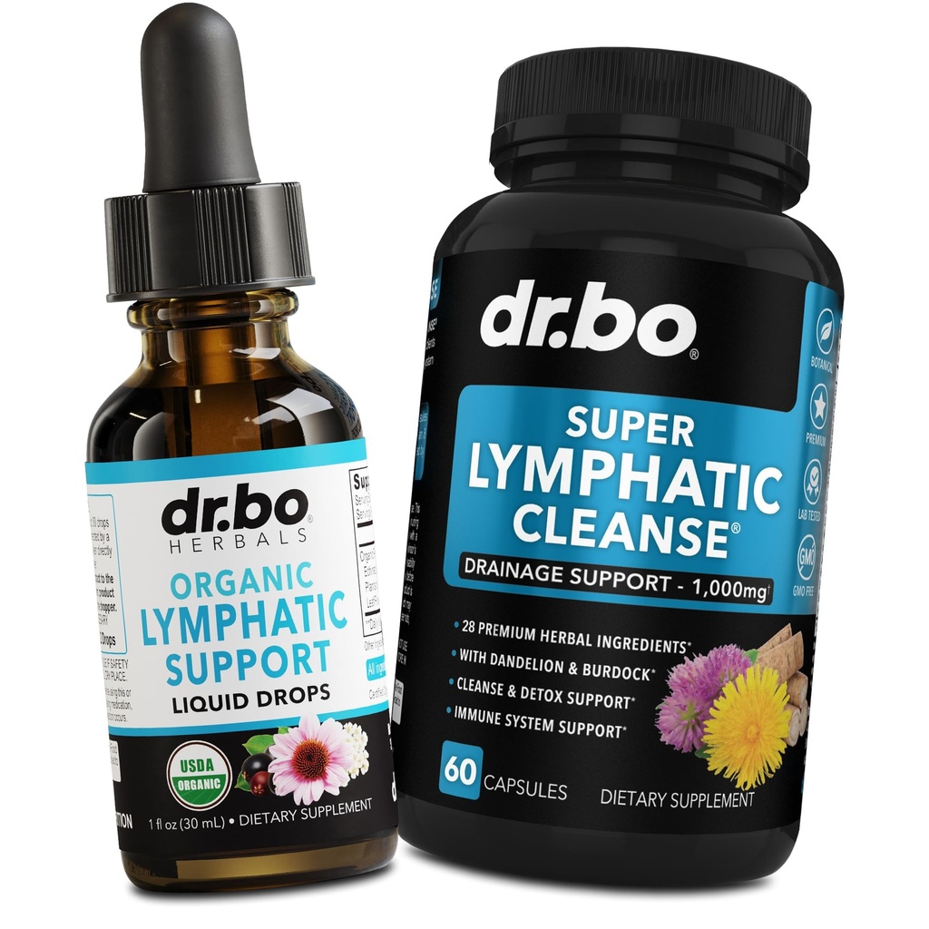 Lymphatic 排水补充剂 滴水和药丸 - 有机 Lymphatic 支持液滴 清洁 瓶盖 与 Echinacea, Ginger, Dandelion,红根 补充 Lymph 节点排水系统