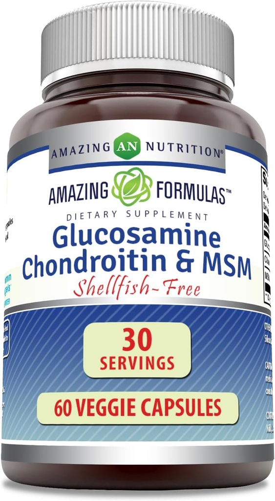 Glucosamine Chondroitin & MSM 60 Veggie Capsules 自由壳鱼 自由壳鱼 非GMO 自由壳鱼在美国制造
