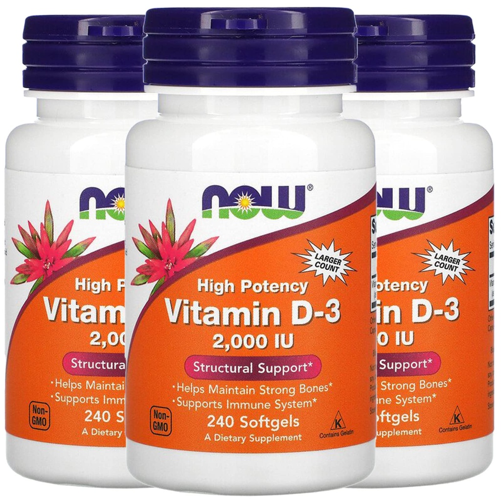 现在食品 现在食品 维生素D-3,50 mcg (2,000 IU),240软胶,3 Pack
