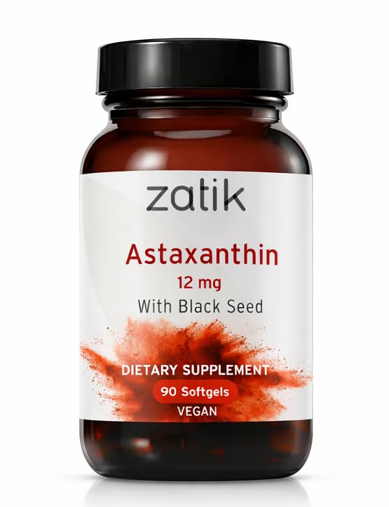 Zatik Naturals - Astaxanthin 12毫克有机黑种子、抗氧化剂、90维根软胶
