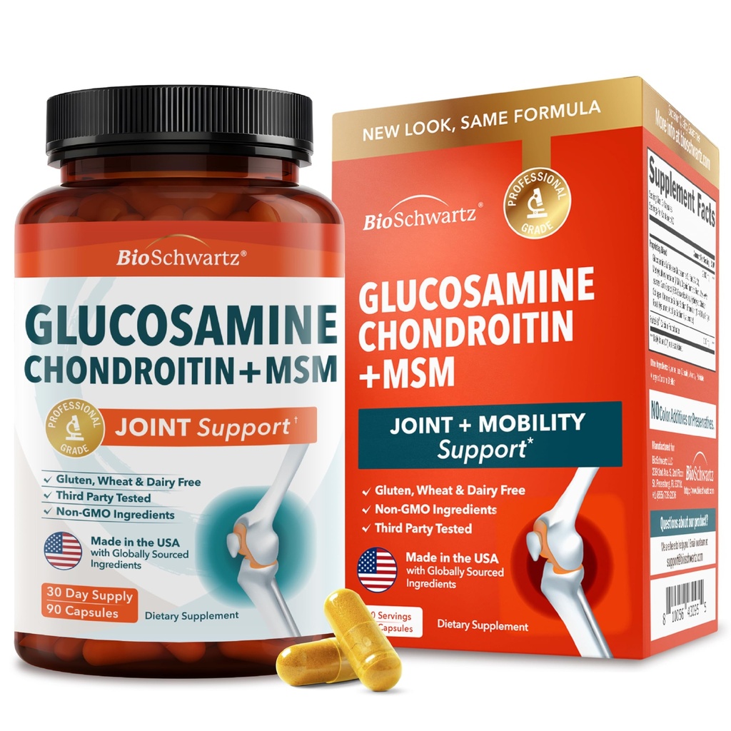 Glucosamine Chondroitin MSM 联合支持补编 - Collagen Peptides, Turmeric and Ginger, Hyaluronic Acid, Glucosamine Chondroitin Sulfate for Joint Confort - Gluten Free, 非转基因生物, 90 Capsules