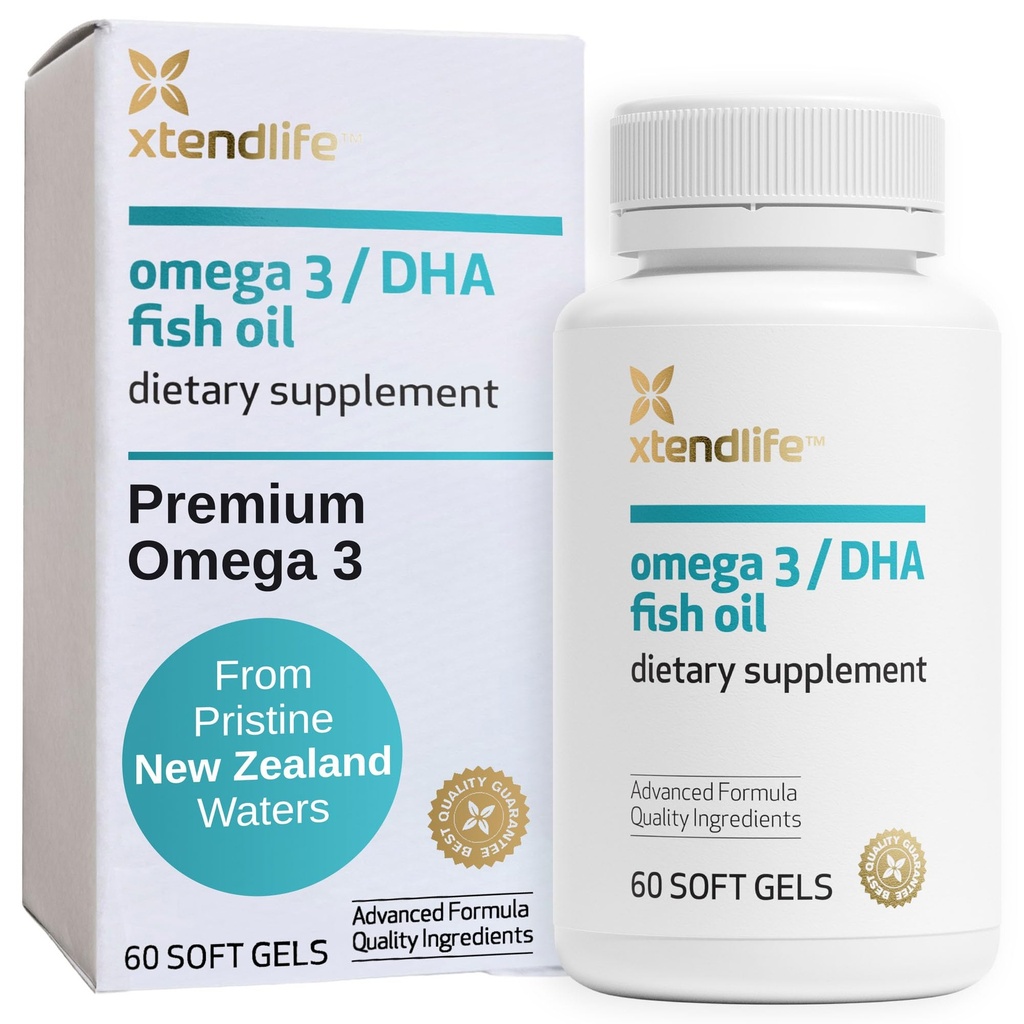 Xtendlife Omega 3 DHA 鱼油 - 1100mg 含700mg DHA 和 300mg EPA - Omega 3 6 9 心脏和大脑补充剂 - 1个月供应量(60个计数)