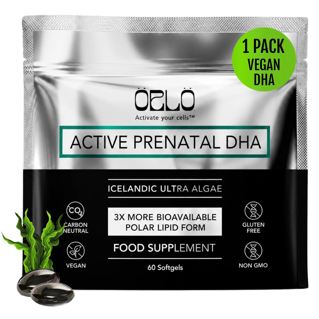 Orlo Prinatal DHA - 产前 DHA Omega 3 补充 - 三强 Omega3s - Vegan DHA & EPA - Algae Omega-3 油 - 支持孕期和哺乳期的大脑发育(60个小型软胶)