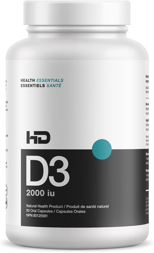 HD MUSCLE 健康 HD D3 → 2000iu 高发性维生素 D3 补充 → 健康肌肉功能与恢复 → 免疫支持 → 钙吸收 → 90 Capsules