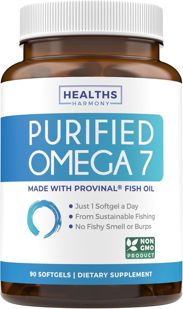 Omega 7 妇女和男子补编 -- -- 具有专利的最低棕榈酸的省产高概率和纯棕榈酸脂肪酸鱼油补编 -- -- 可持续来源(供应3个月)