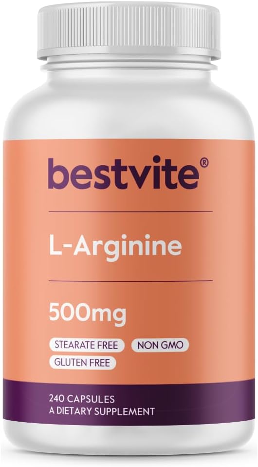 BESTVITE L-Arginine 500mg(240 capsules) - 无镁化石 - 无二氧化硅 - 无填料 - 非转基因 - Gluten Free