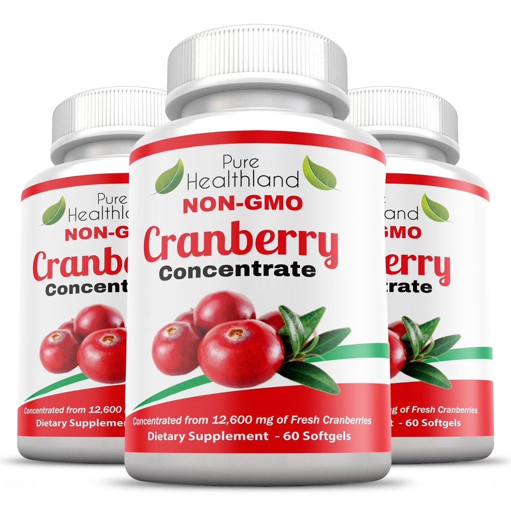 非GMO Cranberry 聚焦于12,600mg - 三重强软胶 - 容易吞咽的男女药丸,3瓶