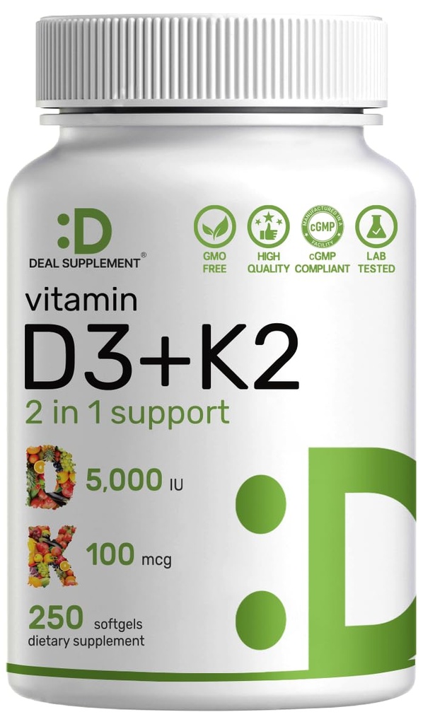 D3 5000 IU + K2 MK7 软胶,250 Counter → 2-in-1 Complex → 容易吞咽