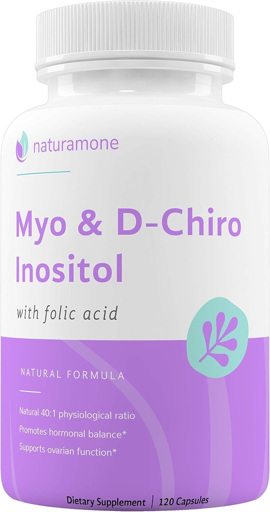 Myo-Inositol & D-Chiro Inositol 混合体,100%的每日Folate - 40:1 生理比 - 多细胞性骨骼综合征(PCOS),激素平衡和骨骼支持 120 Capsules