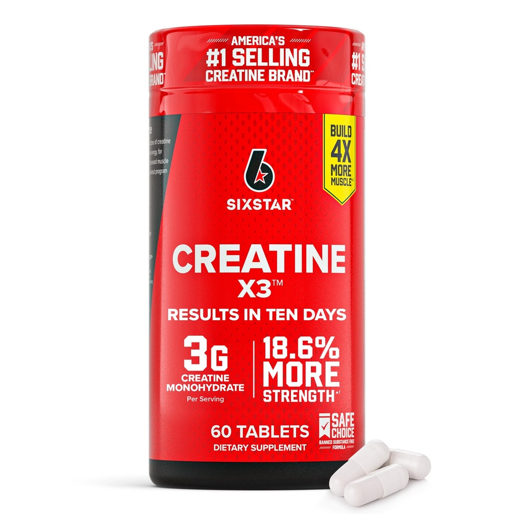6颗恒星Creatine Pills,X3(60 Caplets) – 女性和男性的Creatine – Creatine Capsules 支持肌肉强力 - 肌肉恢复和建筑的前与后工作Creatine补充剂 - 20种服务