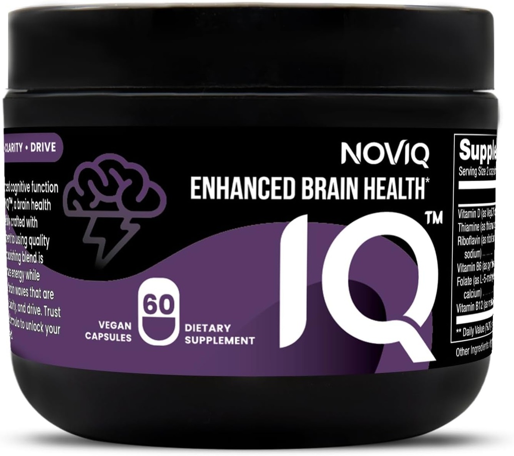 IQ - 11-in-1 Nootropic Brain 补充:支持记忆和认知 - 生物活性 B-Complex w/ 5-MTHF, L-Theanine, L-Tyrosine, Bacopa, Ginkgo, Huperzine - Vegan, Non-GMO, Cafeine Free - 60 Count