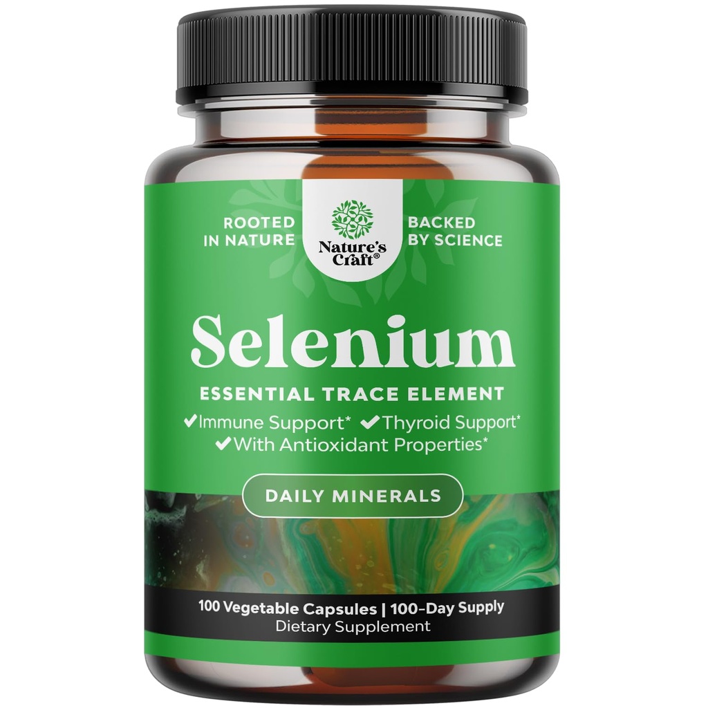 Yeast Free Selenium 200mcg Capsules - 抗氧化剂和甲状腺支持基本轨迹矿物的高潜力硒补充剂 - Vegan Non-GMO Gluten Free & Made in The United States - 100 Count