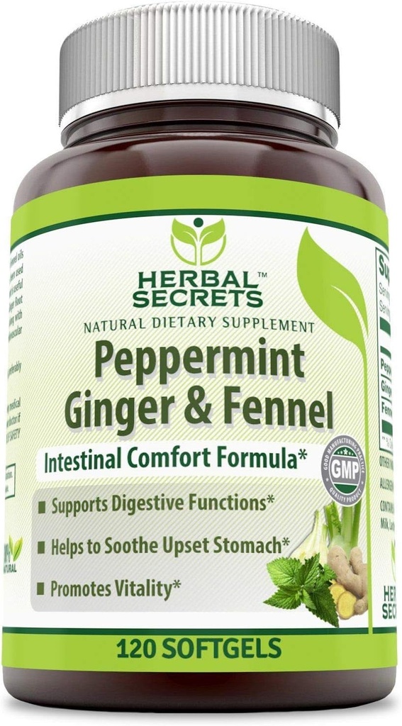 草药秘诀(Peppermint Ginger & Fennel 120 Softgels (Non-GMO)) - 支持消化功能 * - 促进生命力 * - 帮助舒缓胃部 *