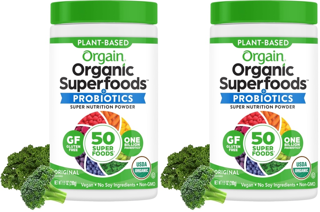 Orgain 有机绿药+50 超级食品,原 - 1亿 用于Gut健康,抗氧化剂,Vegan, Plant Based, Gluten Free, Non GMO, 乳品自由汁和平滑混合剂 - 0.62升b