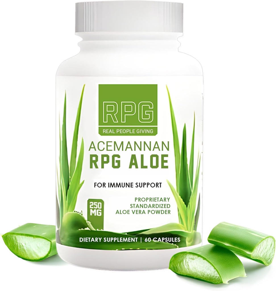 RPG Acemannan Aloe Vera Capsules - Aloevera 饮食补充剂,配有 Imune 和 Gut 支持 Aloe Vera 粉末 Capsule - 60 药片(250 MG)