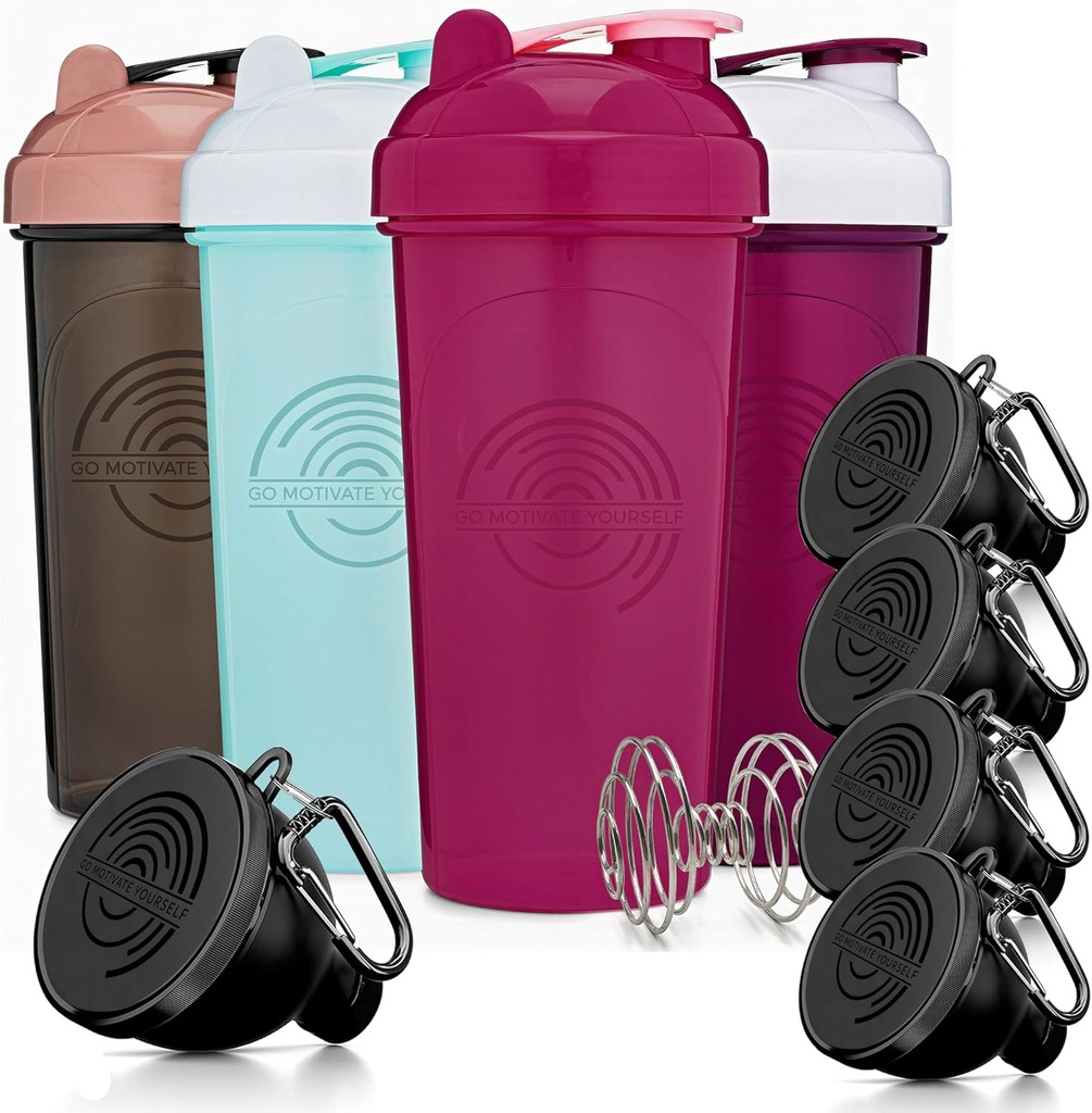 GOMOYO 适配包 - 4-Pack 摇摆瓶带Agitator + 5-Pack 蛋白质漏斗带武警,BPA-Free & Dishwasher安全