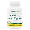 自然加维生素 D3 & K2-90 平板 - 促进骨骼支持,免疫功能,心血管健康和混合平衡 - 蔬菜,Gluten Free - 90 服务