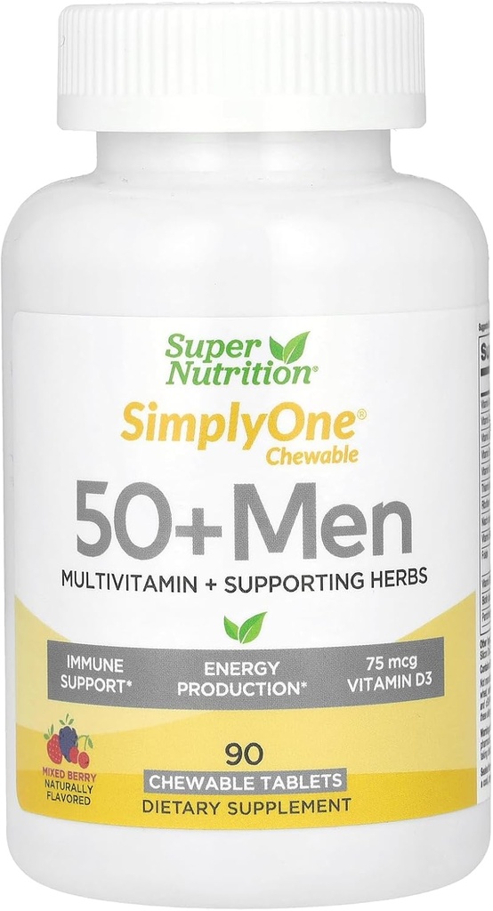 超Nutrition Multi-Vitamin for Men 50+,High-Potency, One/Day Chewable Talets, 90天供应野莓90 Counter (Pack of 1) 互联网档案馆的存檔,存档日期2013-03-02.