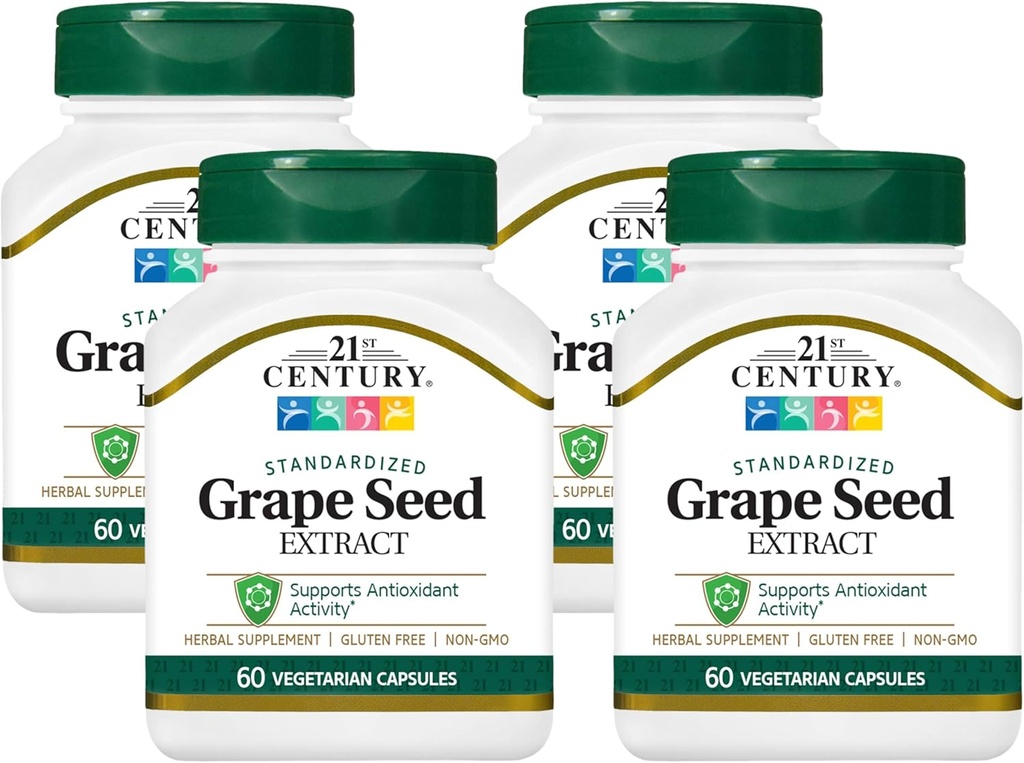 21世纪葡萄种子提取 Veg Capsules, 60 Counter (21378) (Pack of 4).