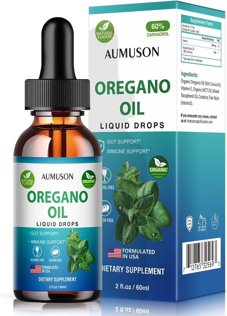 Oregano Oil Liquid Drops with Carvacrol,维生素E - 6个月供应 Oregano Drops Tinctures 提取,清洁,解毒,免疫支持,消化性古特健康 - Pure Vegan Herbal Oregano Oil 2oz