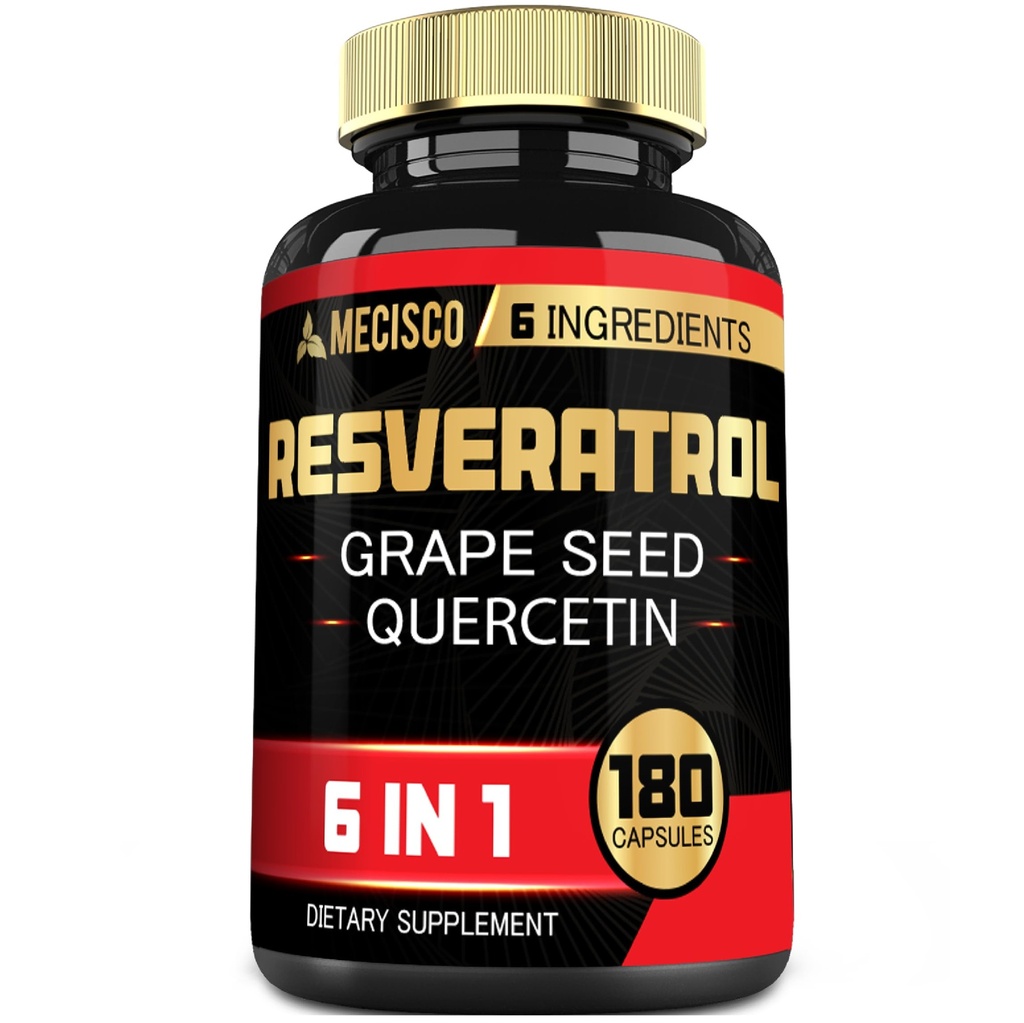 6in1 Trans Resveratrol 补充:葡萄种子、牛奶硝酸盐和更多 -- -- Resveratrol 1000mg -- -- 支持免疫系统、心脏健康、身体管理 -- -- 180卡普勒