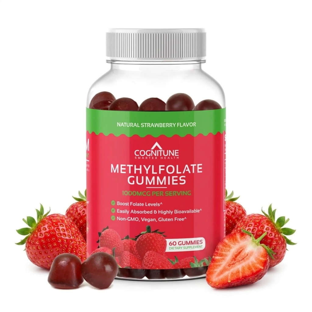 认知Tune Methylfolate Gummys -- -- 容易服用高潜力L-Methylfolate、Folate 补充大脑、心脏健康和豁免、美味草莓Flavor、非GMO、Vegan、Gluten-Free