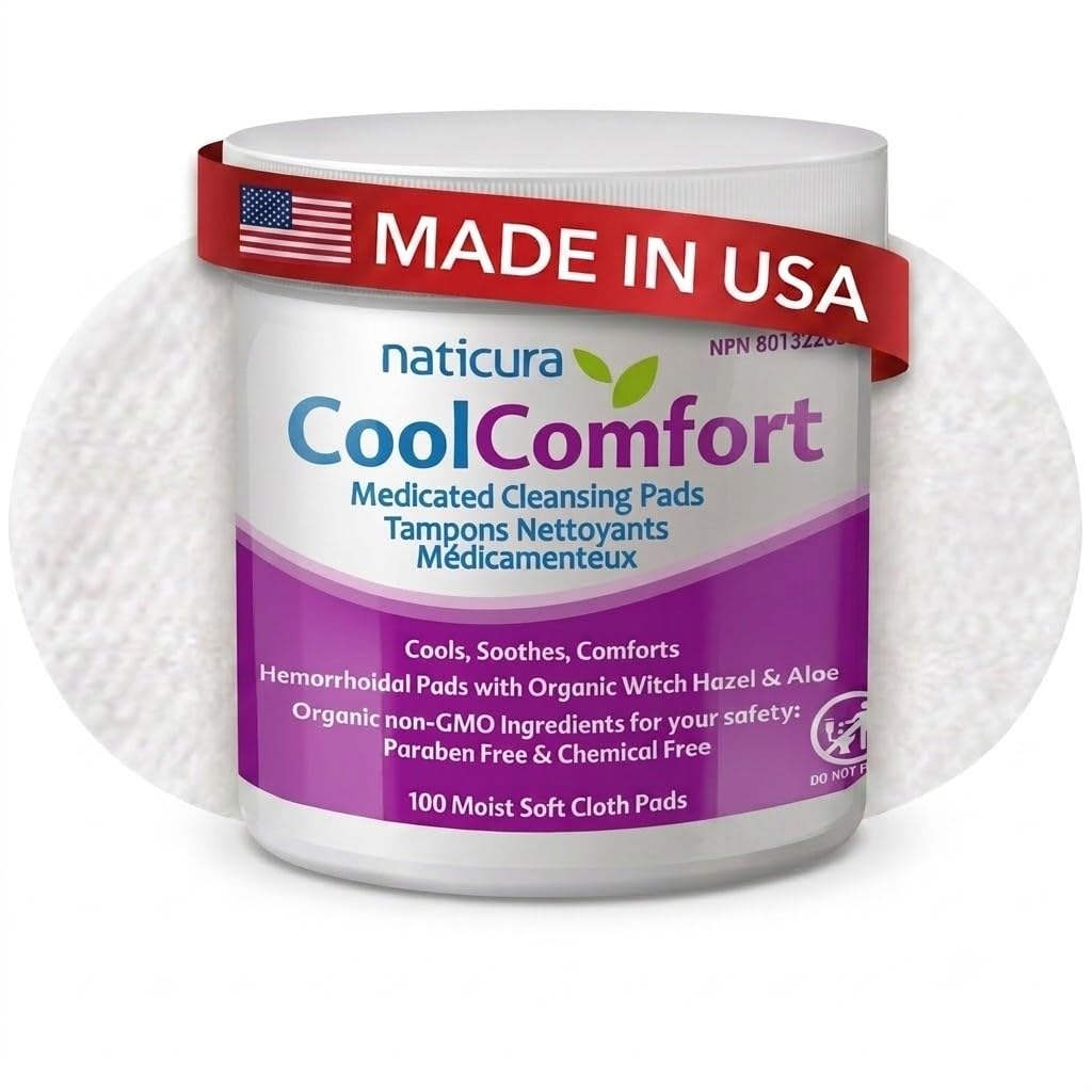 CoolComfort Personal Cleanning Pades with Organic Witch Hazel and Aloe Vera - 全自然和快速动作擦拭出出血烧伤,痒痛,疼痛和安乐 - 100 Pads - 没有帕拉本斯