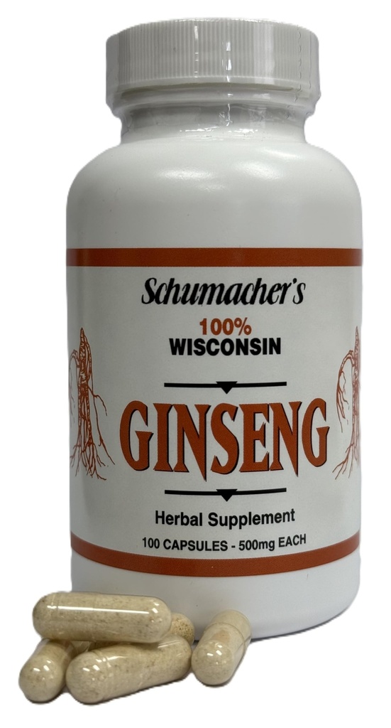 美国Ginseng Capsules,100%纯威斯康星州Ginseng,500mg,100Capsules - 最佳Ginseng补编,纯能威斯康星州Ginseng Roots by Schumacher Ginseng