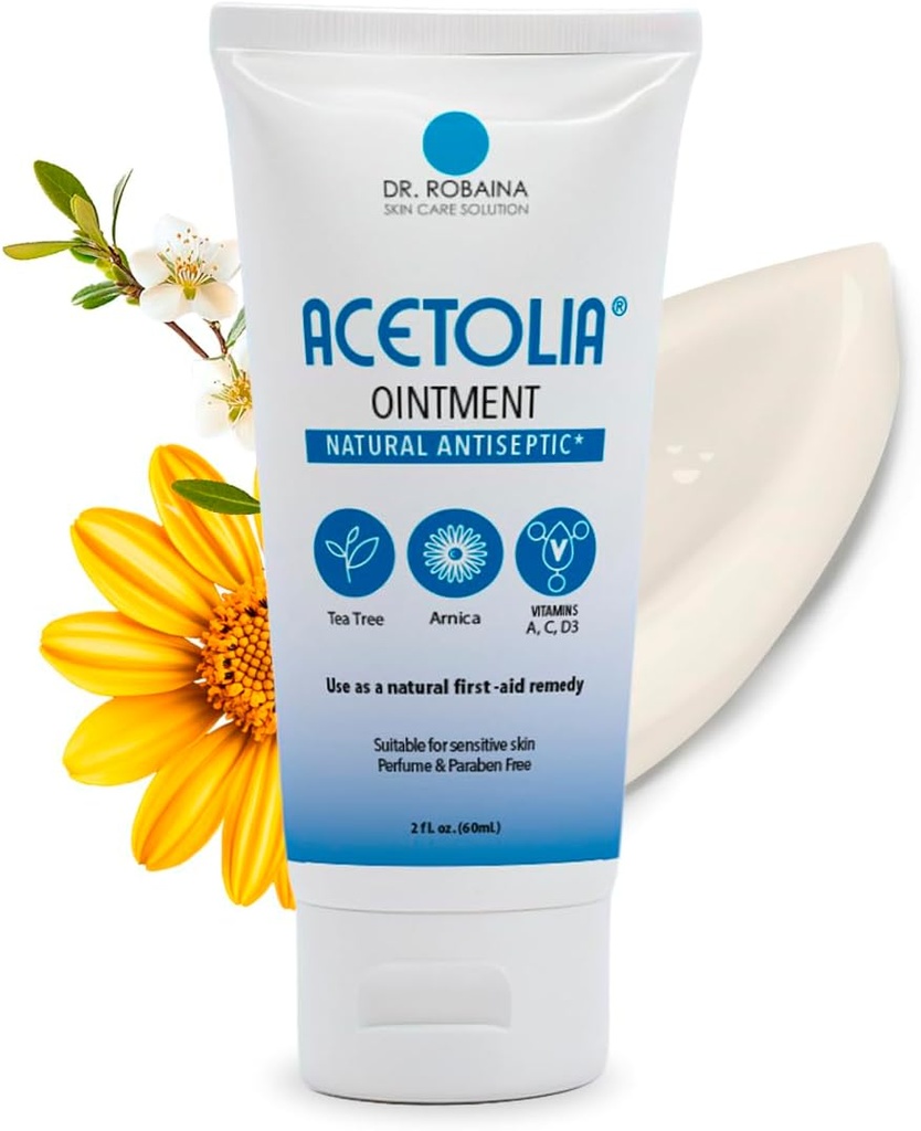 ACETOLIA 急救药 – 小切、烧、碎块和贝斯的植物屏障 → w/ 茶树油 , Arnica, Calendula & Aloe to Soothe, Hydrate & 保护 → → 组固醇无 → 产于美国 → 2 oz