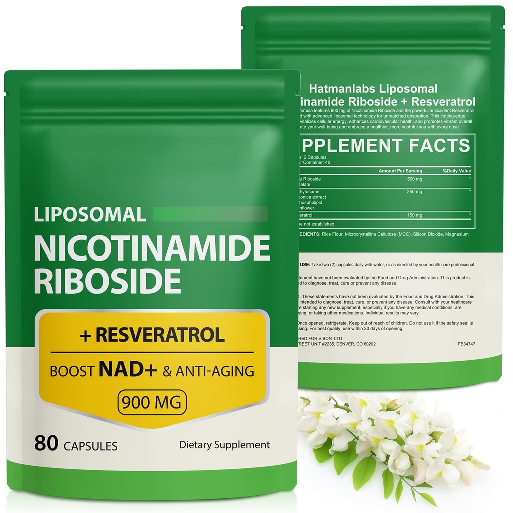 NAD 与尼科蒂纳米德·里博赛德-Resveratrol,利波索马尔·尼科蒂纳米德·里博赛德,Quercetin-High Purity NAD 补充 抗衰老,焦点,能源 160 Capsules(2袋)