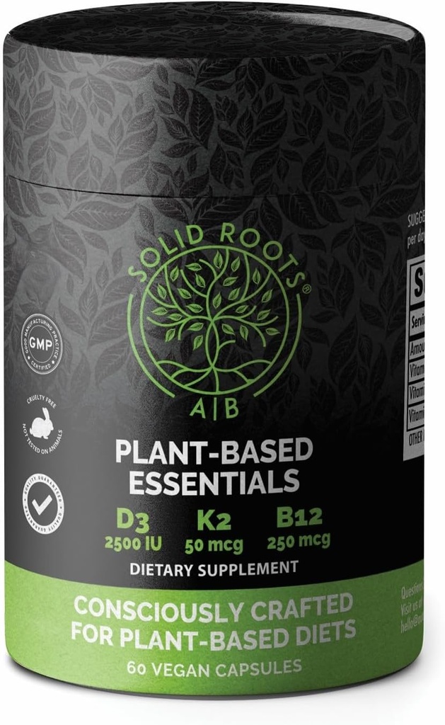 SOLID ROOTS 维根维生素 D3 + K2 + B12 用于骨,心,皮肤,牙齿植物基多维素基本原理