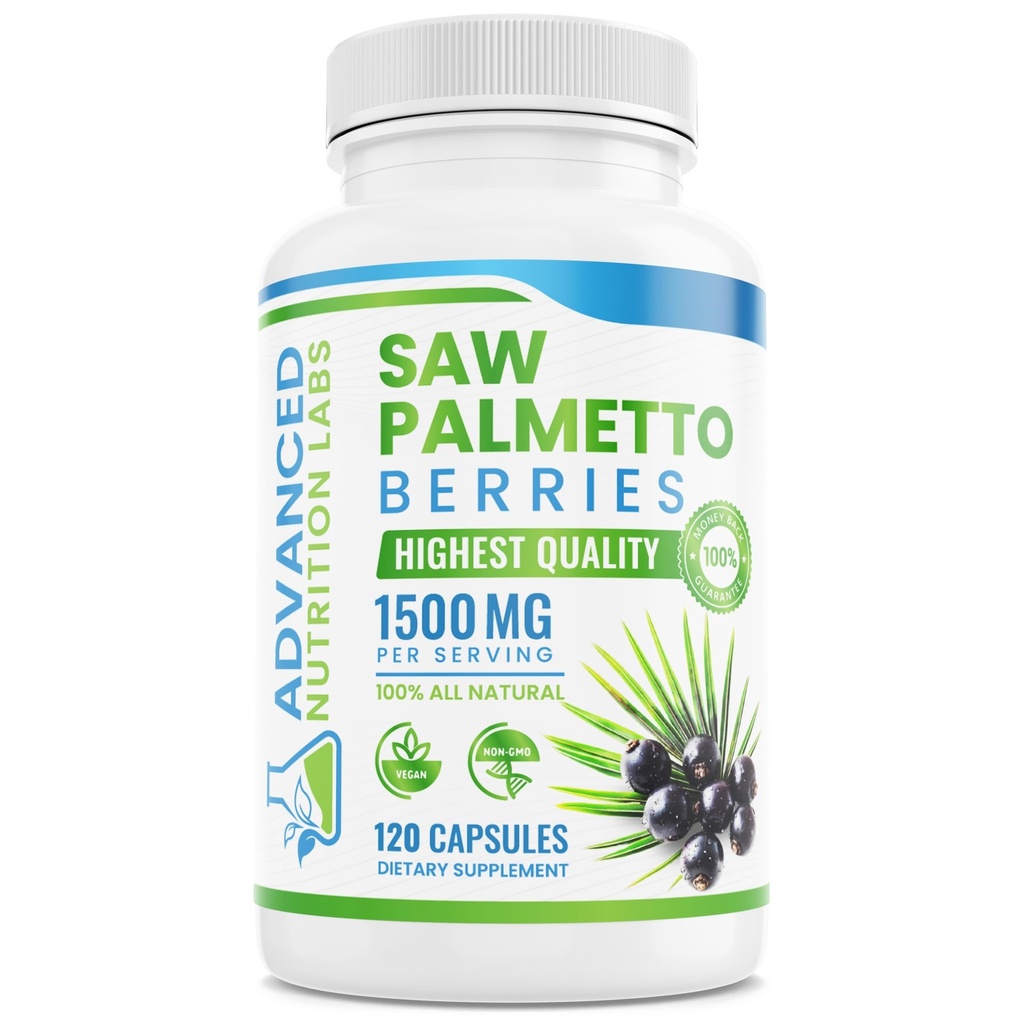Saw Palmetto Berries & Extracts - 1500 mg Saw Palmetto 供男性和女性使用的增殖剂 - DHT 生长阻塞剂,前列腺支持和尿道健康 - 120 Vegan Capsules