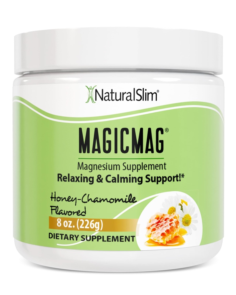 NaturalSlim Magicmag Pure Magnesium Citrate Powder 压力,便秘,肌肉,心脏健康,以及睡眠支持 QQ Honey Chamomile Magnesium Supplement - 8oz drink Mix (Solo) (英语).