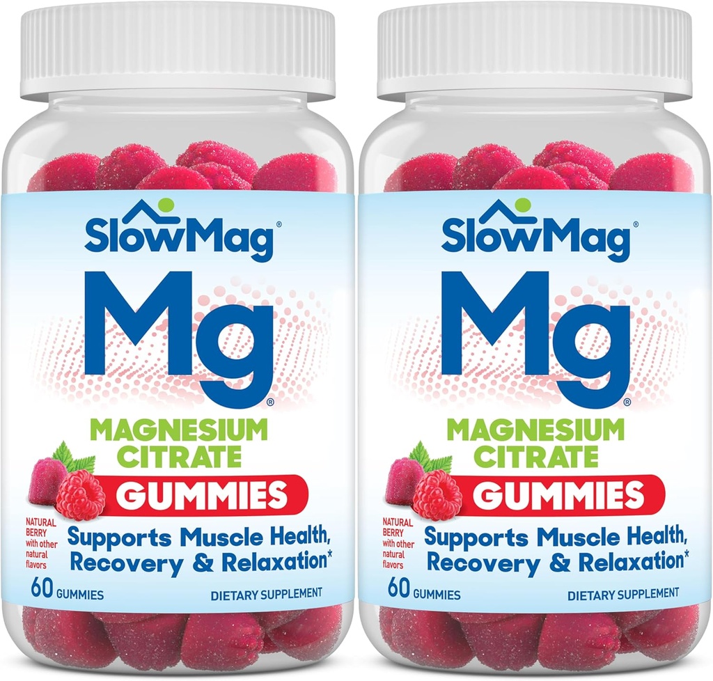 慢Mag Mag 镁 Citrate Gummys, 60 计数, 支持肌肉健康, 自然莓火焰, 恢复和放松包 2