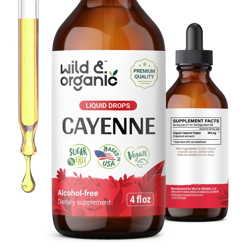 野生和有机 Cayenne 辣椒丁香 - Capsaicin 提取剂的消化支持 - Cayenne 辣椒液体滴液用于整体健康 - Vegan,糖和无酒精 - 4 fl oz