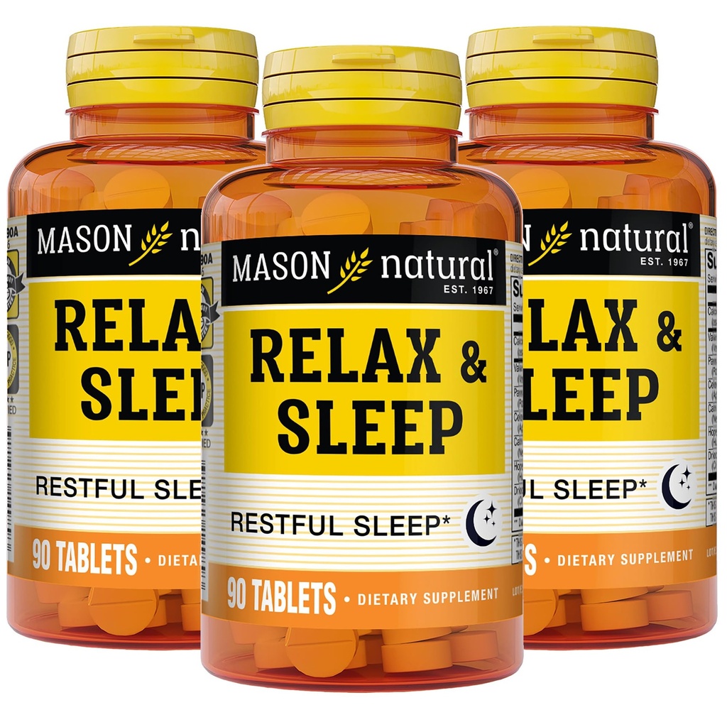 MASON NATURAL 放松和睡眠 饮食草药补充品,配有 Valerian Root & Passiflora 摘录,9个月供应,3包