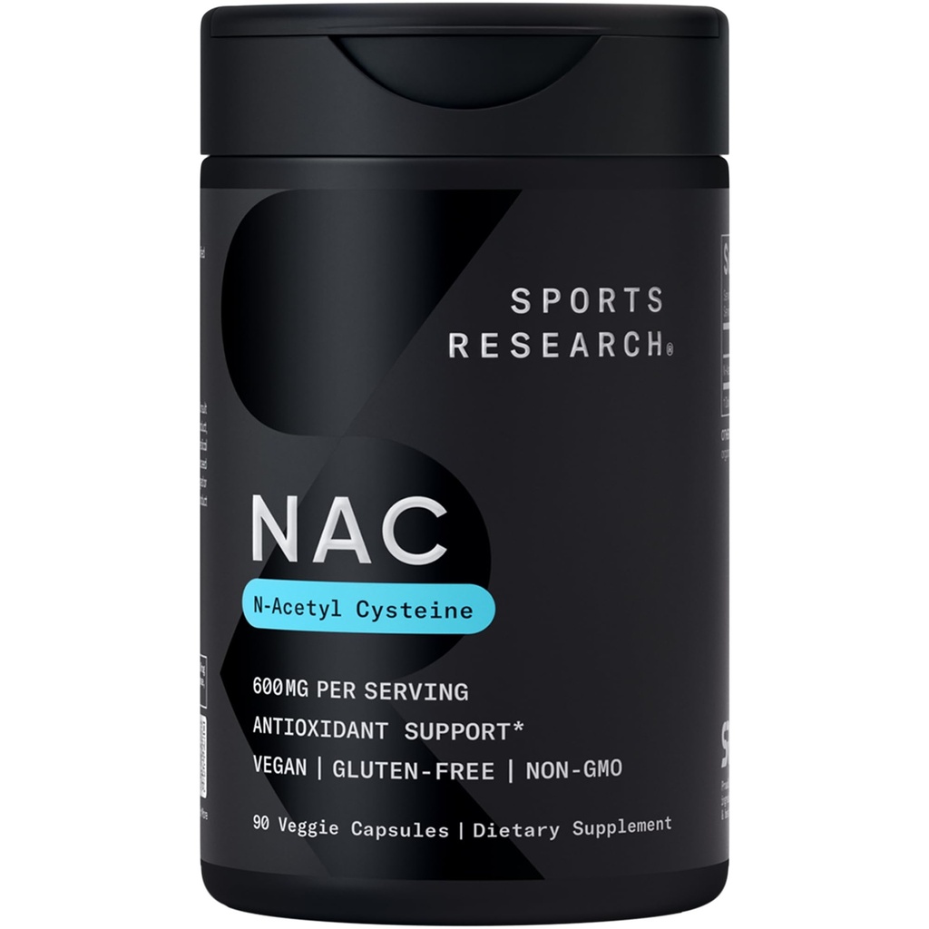 体育研究 N-Acetyl L-Cysteine (NAC) 600mg, 90 Veggie Capsules - Vegan, Non-GMO, Gluten Free. Lemon Aroma.