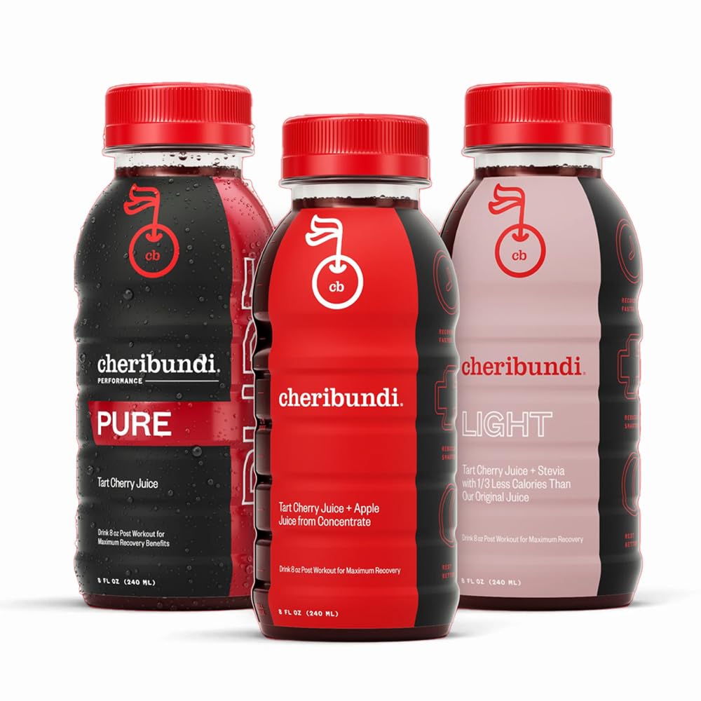 Cheribundi Tart Cherry 樱桃汁启动器 Pack QQ Variety Pack 纯净,原创和轻亮火焰 QQ Athletes Recovery 饮料 QQ促进恢复睡眠,肌肉恢复和靴子性能 QQ 8 floz (12 pack)