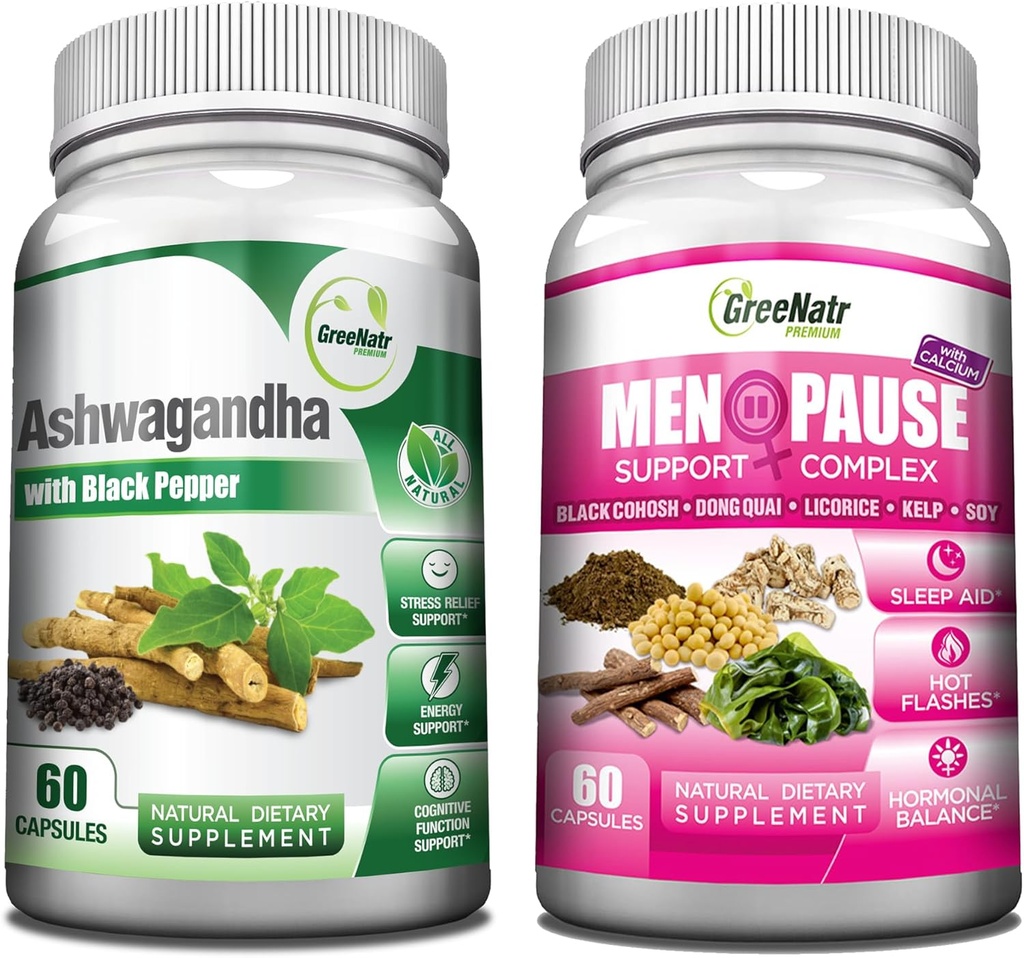 GreeNatr 与 Ashwagandha Capsules 一起支持增强吸收的黑辣椒-和自然绝经草综合体