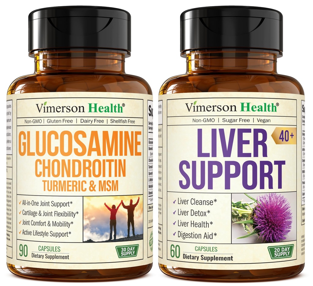 Glucosamine Chondroitin MSM 配有 Turmeric Boswellia & Liver Cleanse Detox & 维修 40+ Liver 配有50% Silymarin 牛奶硝酸盐提取供联合和肝脏支持