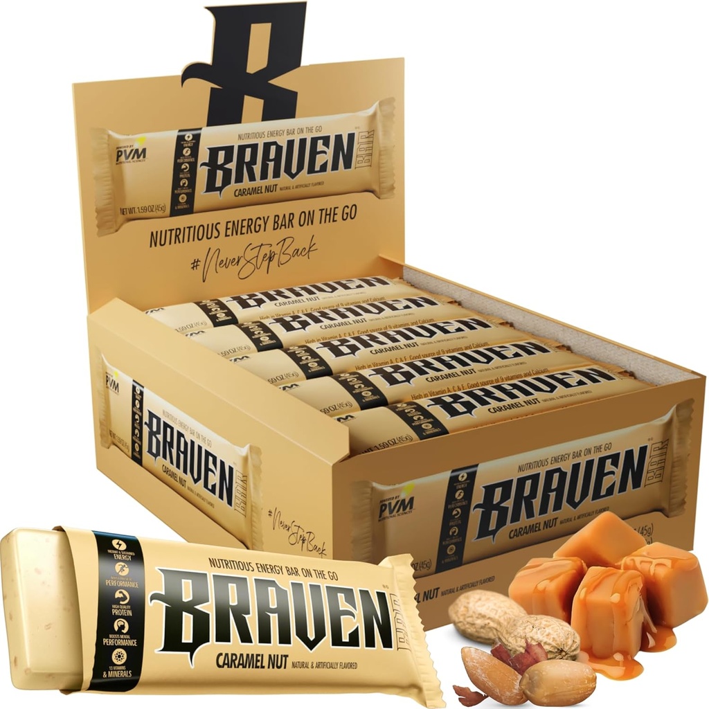 Braven Bar Caramel 核糖体能源吧(1.59 oz, 20 pack) – Energy Chews with 5g 蛋白质 – On-the-Go Energy Snacks for running, Hiking, and Sports - Gluten Free Snacks for 持久能源靴