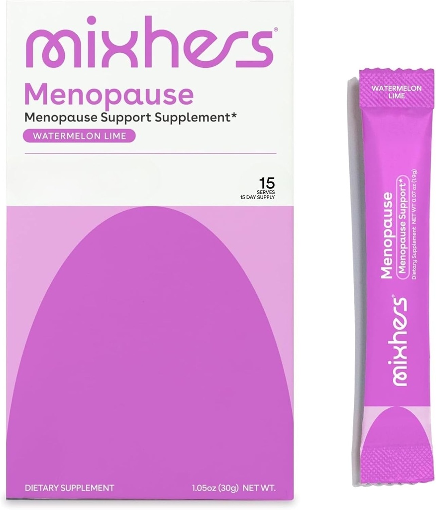 Mixhers Menopause - 支持更年期 饮料 Mix - 女性更年期补充品 - 荷尔蒙平衡 多维特敏 - 与 Maca Root & Black Cohosh - 无糖 - Vegan - 15 饮料包 - 西瓜莱姆