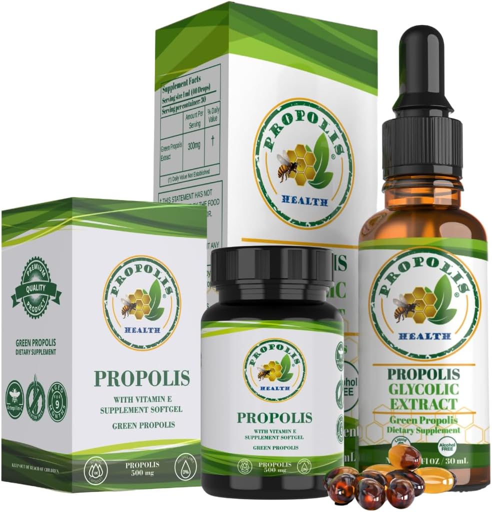 巴西绿色Propolis Bundle:含有维生素E和绿色Propolis提取液的1000mg卡普苏尔-50天卡普苏尔和30天液态支持