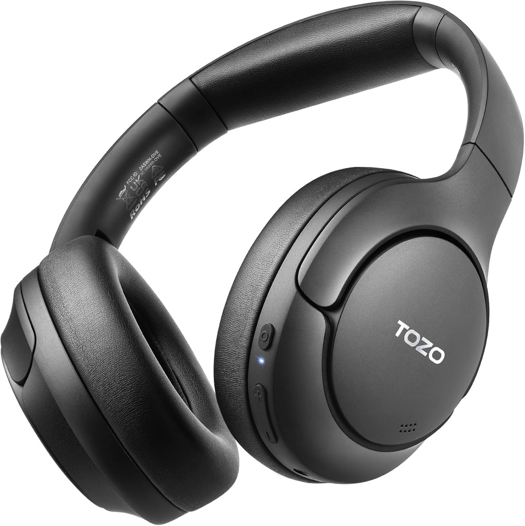 TOZO HT2混合活动噪声 取消耳机,无线过耳蓝牙耳机,60H 播放时间,Hi-Res音频自定义 EQ 通过App Deep Bass Compfort Fit Ear Cups,为内务办公室旅行黑色